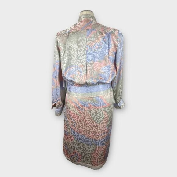 Anne Crimmins for Umi Collections 80s Silk Blouse Skirt Set Pastels Satin Sz 14 - Picture 3 of 12